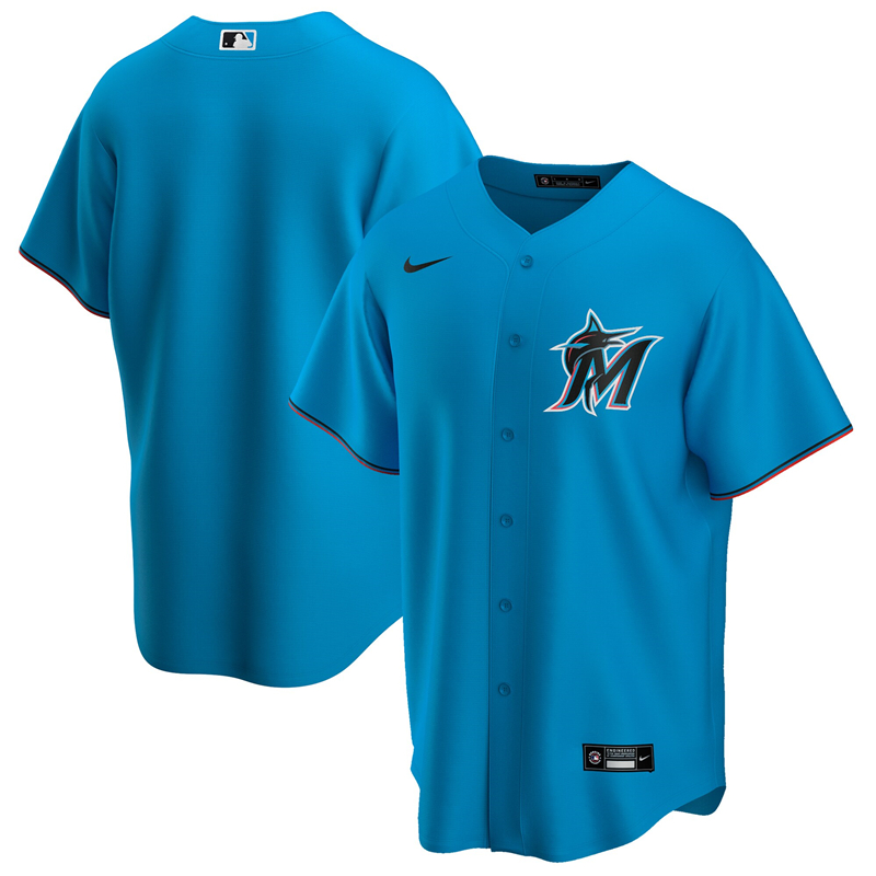 2020 MLB Men Miami Marlins Nike Blue Alternate 2020 Official Replica Team Jersey 1->customized mlb jersey->Custom Jersey